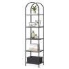 Arched Top Black Metal Display Rack Narrow Bookcase with 5 Glass Storage Shelves