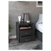 Modern 2-Drawer Nightstand End Table with Open Shelf in Black Wood Finish