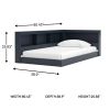 Twin size Blue Wooden Corner Storage Bed with Bookcase Headboard and USB Ports