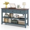 Blue Walnut Top Modern Entryway Console Table 3 Drawer Open Shelves
