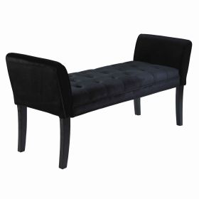 Fabric Button Tufted Padded Bench with Flared Cushioned Armrests, Black