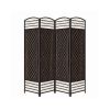 67 Inch 4 Panel Room Divider Screen, Wood, Paper Straw, Arched Top, Espresso Brown