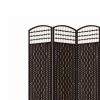 67 Inch 4 Panel Room Divider Screen, Wood, Paper Straw, Arched Top, Espresso Brown