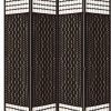 67 Inch 4 Panel Room Divider Screen, Wood, Paper Straw, Arched Top, Espresso Brown