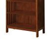 5 Tier Wooden Media Shelf with Slatted Side Panels, Oak Brown