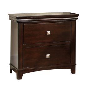 2 Drawer Wooden Nightstand with Metal Square Knobs, Espresso Brown