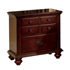26 Inch Handcrafted Nightstand, 2 Drawers, Antique Style Gold Knobs, Cherry Brown Wood