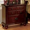 26 Inch Handcrafted Nightstand, 2 Drawers, Antique Style Gold Knobs, Cherry Brown Wood