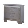 2 Drawer Wooden Nightstand with Embossed Textured Details, Gray