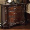 Wooden Nightstand with 3 Drawers and Carved and Molded Details, Brown