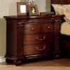 Traditional Style Wooden Night Stand with 3 Drawers, Cherry Brown