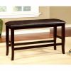 Leatherette Wooden Frame Counter Bench with Stretchers, Brown