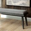 Fabric Upholstered Metal Bench with Angled Legs, Gray