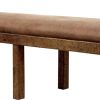 Rectangular Bench with Leatherette Padded Seat and Block Legs, Rustic Brown