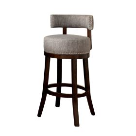 Swivel Barstool with Curved Open Low Back, Set of 2, Gray and Brown