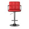 Leatherette Swivel Barstool with Square Stitched Details, Red and Silver