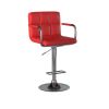 Leatherette Swivel Barstool with Square Stitched Details, Red and Silver
