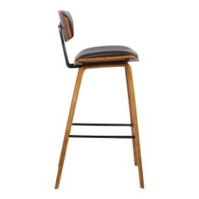 Wooden Frame Leatherette Barstool with Flared Legs, Brown