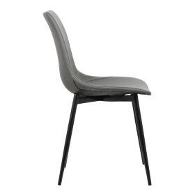 Leatherette Dining Chair with Bucket Seat and Metal Legs, Gray and Black