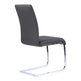 23 Inch Modern Dining Chair, Gray Leather, Metal Frame,Set of 2,Gray,Silver