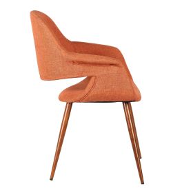 Fabric Mid Century Dining Chair with Round Tapered Legs, Orange and Brown