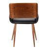 Leatherette Mid Century Dining Chair with Split Padded Back, Black and Brown
