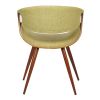 Curved Back Fabric Dining Chair with Round Tapered Legs, Brown and Green
