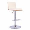 Wooden Support Faux Leather Barstool with Pedestal Base, Cream and Chrome