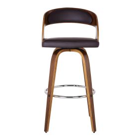 26 Inch Swivel Faux Leather Counter Height Barstool with Open Back, Brown