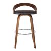 26 Inch Faux Leather Swivel Counter Height Barstool with Open Back, Brown