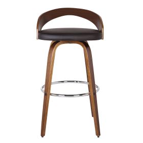 26 Inch Faux Leather Swivel Counter Height Barstool with Open Back, Brown