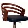 Open Wooden Back Faux Leather Barstool with Pedestal Base, Black and Brown