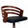 Open Wooden Back Faux Leather Barstool with Pedestal Base, Black and Brown