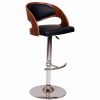 Wooden Open Back Barstool with Adjustable Pedestal Base, Black and Brown