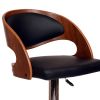 Wooden Open Back Barstool with Adjustable Pedestal Base, Black and Brown