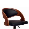 Wooden Open Back Barstool with Adjustable Pedestal Base, Black and Brown