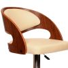 Wooden Open Back Barstool with Adjustable Pedestal Base, Cream and Brown