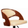 Wooden Open Back Barstool with Adjustable Pedestal Base, Cream and Brown