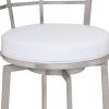 Curved Metal Back Counter Height Barstool with Flared Legs,White and Silver