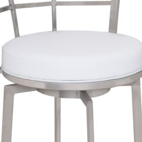 Curved Metal Back Counter Height Barstool with Flared Legs,White and Silver