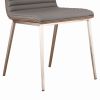 Horizontally Tufted Leatherette Dining Chair with Metal Legs, Set of 2,Gray