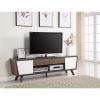 Glittering Two Tone Mid Century Modern TV Stand, White and Brown