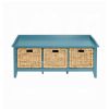 Rectangular Wooden Bench with Storage Basket, Blue