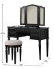 Commodious Vanity Set Featuring Stool And Mirror Black