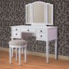 Wooden Vanity Set With Stool White