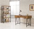 48 Inch Chic Wood Writing Desk 3 Drawer, Rustic, Metal Base, Antique Brown