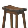 Wooden 29" Counter Height Stool with Saddle Seat, Cherry Brown, Set Of 2