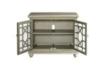 Wooden TV Stand With Bun Feet, Antique Silver
