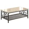 3 Piece Faux Marble Top Table Set With Decorative Metal Frame, Cream & Gray