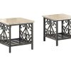 3 Piece Faux Marble Top Table Set With Decorative Metal Frame, Cream & Gray